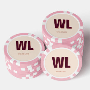 Minimalist Burgundy Pink Personalised Monogram  Poker Chips
