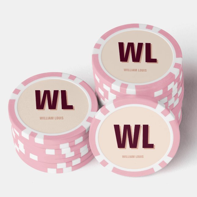 Minimalist Burgundy Pink Personalised Monogram  Poker Chips (Stack)