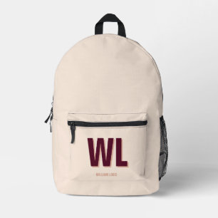 Minimalist Burgundy Pink Personalised Monogram  Printed Backpack