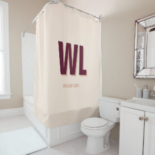 Minimalist Burgundy Pink Personalised Monogram  Shower Curtain