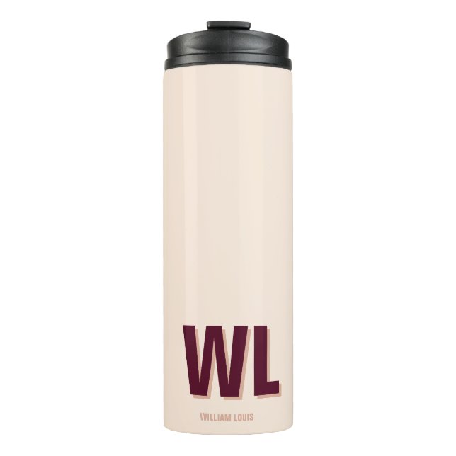 Minimalist Burgundy Pink Personalised Monogram  Thermal Tumbler (Front)