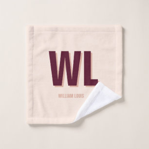 Minimalist Burgundy Pink Personalised Monogram Wash Cloth