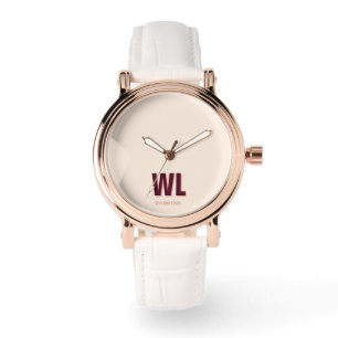 Minimalist Burgundy Pink Personalised Monogram Watch