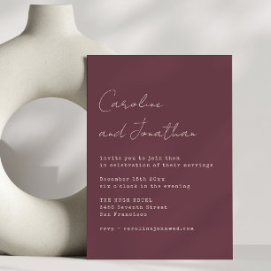 Minimalist Burgundy Plum Typewriter Script Wedding Invitation
