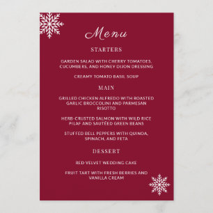 Minimalist Burgundy Red Wedding Table Menu Cards