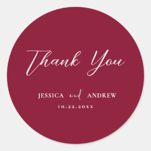 Minimalist Burgundy Red & White Simple Wedding Classic Round Sticker