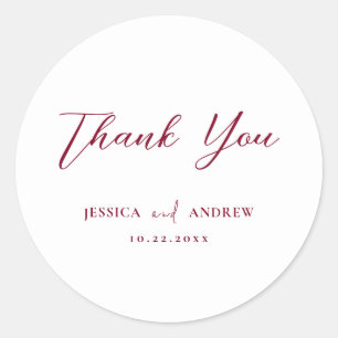 Minimalist Burgundy Red & White Simple Wedding Classic Round Sticker