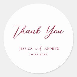 Minimalist Burgundy Red & White Simple Wedding Classic Round Sticker