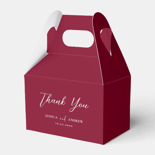 Minimalist Burgundy Red & White Simple Wedding Favour Box (Front Side)