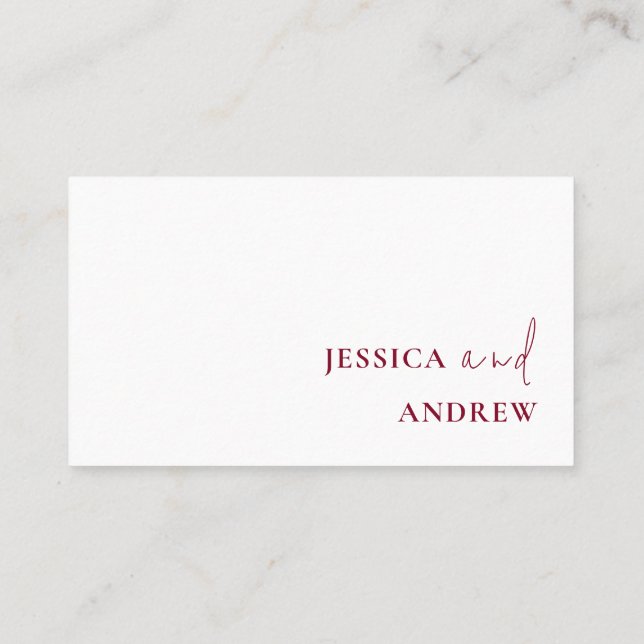 Minimalist Burgundy Red & White Simple Wedding Place Card (Back)