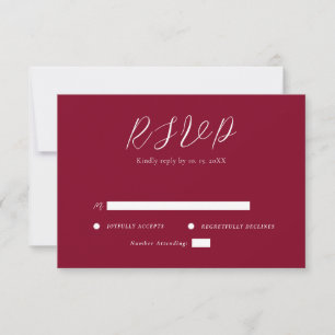 Minimalist Burgundy Red & White Simple Wedding RSVP Card
