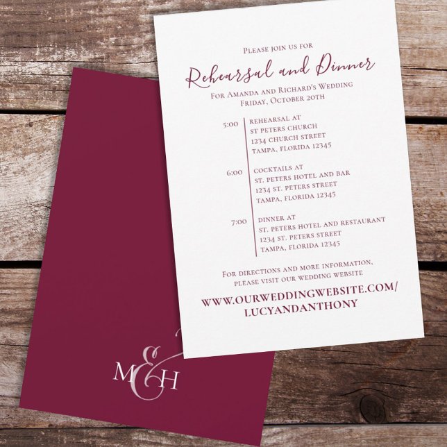 Minimalist Burgundy Rehearsal Dinner Timeline  Invitation (Creator Uploaded)