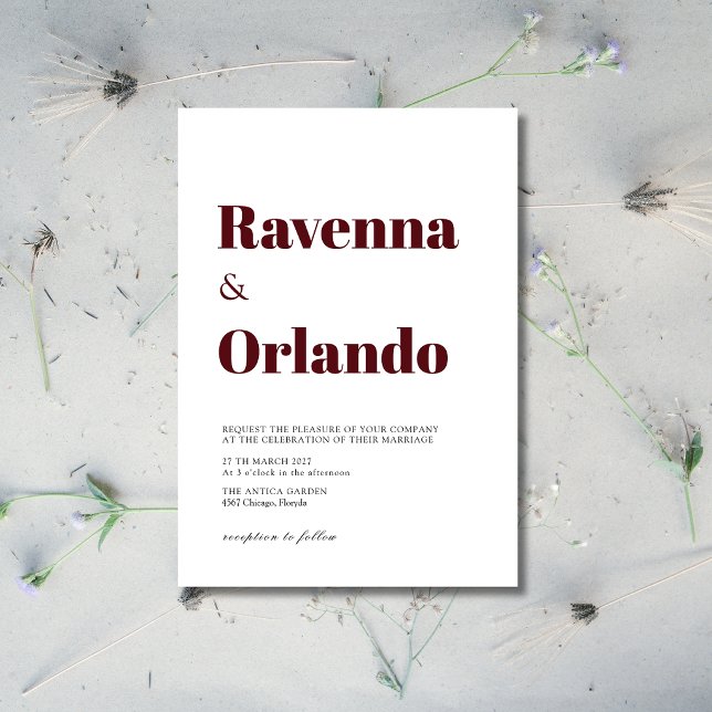 Minimalist Burgundy Simple Modern Wedding Invitation (Creator Uploaded)