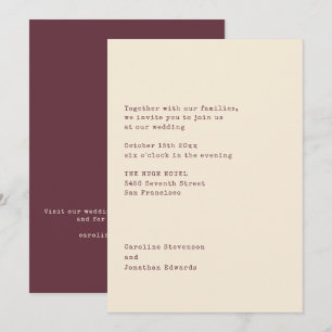 Minimalist Burgundy Typewriter Typography Wedding Invitation