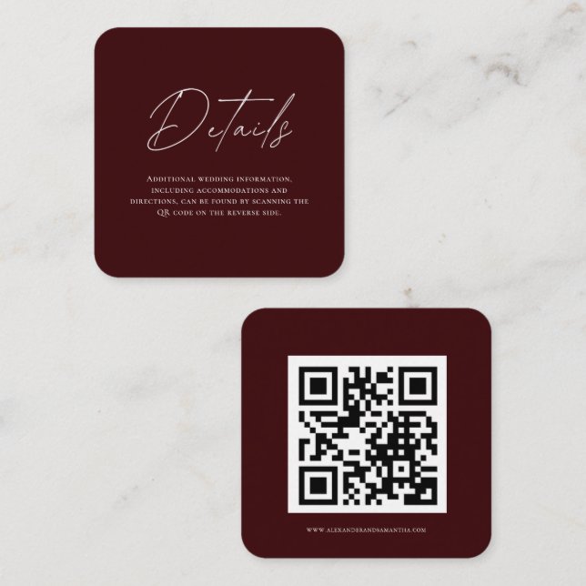 Minimalist Burgundy Wedding Details Card (Front/Back)