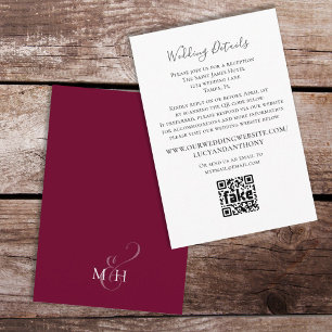 Minimalist Burgundy Wedding Details QR Code Enclosure Card