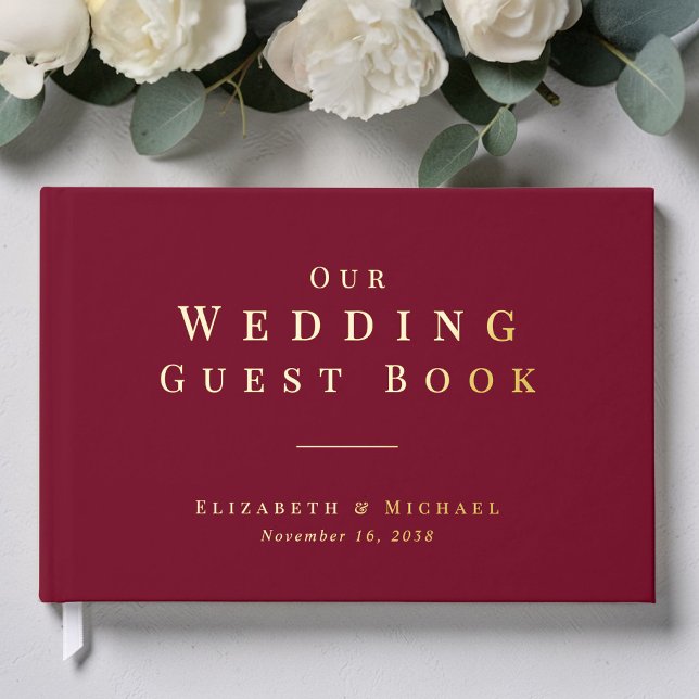 Minimalist Burgundy Wedding Guest Book (Minimalist Burgundy Wedding Foil Guest Book)