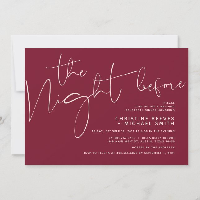 Minimalist Burgundy Wedding Rehearsal Dinner Invitation (Front)