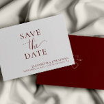 Minimalist Burgundy Wedding Save The Date Card<br><div class="desc">Announce your upcoming wedding with this minimalist save-the-date announcement card. This card features simple text and a burgundy-and-white theme. Customise the text on the front and back of the card to share the details of your upcoming wedding. Visit my store to see other colour options to match your wedding colours....</div>