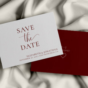 Minimalist Burgundy Wedding Save The Date Card