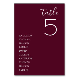 Minimalist Burgundy Wedding Table Number