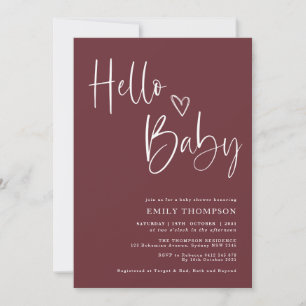 Minimalist Burgundy White Baby Shower Invitation