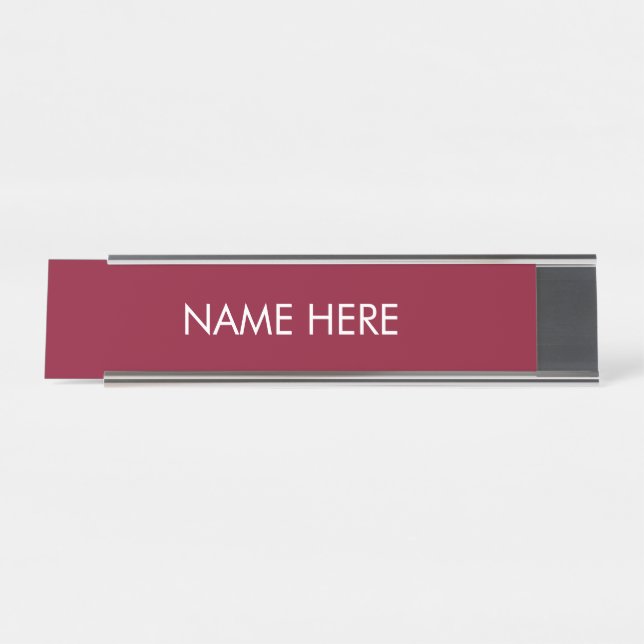 Minimalist burgundy white custom name text simple desk name plate (Front)