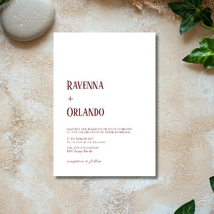 Minimalist Burgundy & White Simple Modern Wedding Invitation