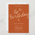 Minimalist Burnt Orange 16th Birthday Invitation<br><div class="desc">A 16th birthday party invitation with a minimalist typography design. The invite has a burnt orange and yellow colour scheme. Ready to invite your guests to the celebration? Simply add information, add this invitation to your cart, then enjoy this milestone birthday! Minimalist Burnt Orange 16th Birthday Invitation Holidayday Design |...</div>