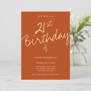 Minimalist Burnt Orange 21st Birthday Invitation