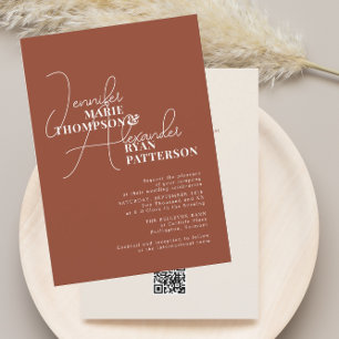 Minimalist Burnt Orange All in One & RSVP QR Code Invitation