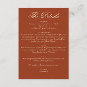Minimalist Burnt Orange Rust Terracotta Wedding Enclosure Card