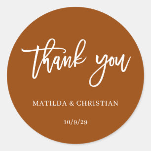 Minimalist Burnt Orange Wedding Classic Round Sticker