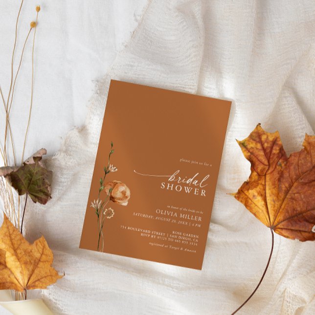 Minimalist Burnt Orange Wildflower Bridal Shower Invitation (Creator Uploaded)