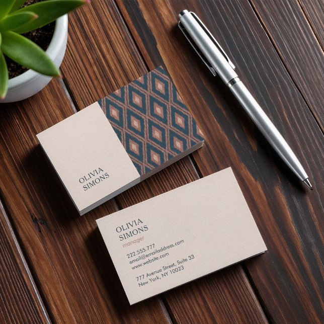 Minimalist Business Cards in boho style. (A classic business card with an abstract geometric pattern in a boho style.)