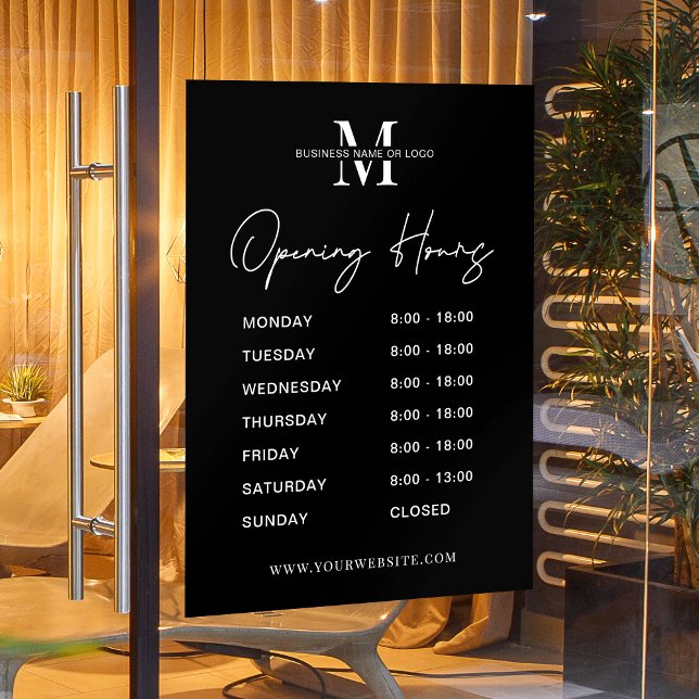 Minimalist Business Logo Black White Opening Hours Window Cling (Creator Uploaded)