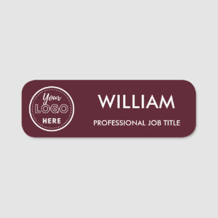 Minimalist Business Logo Burgundy Employee Staff Name Tag