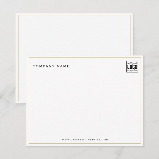 Minimalist Business Logo Company Name Gold Border Card (Front/Back)