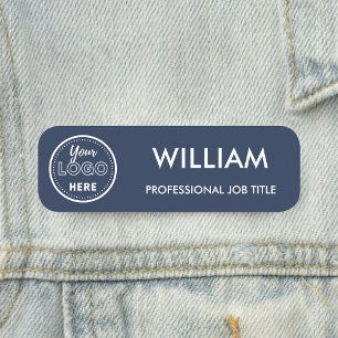 Minimalist Business Logo Navy Blue Employee Staff Name Tag