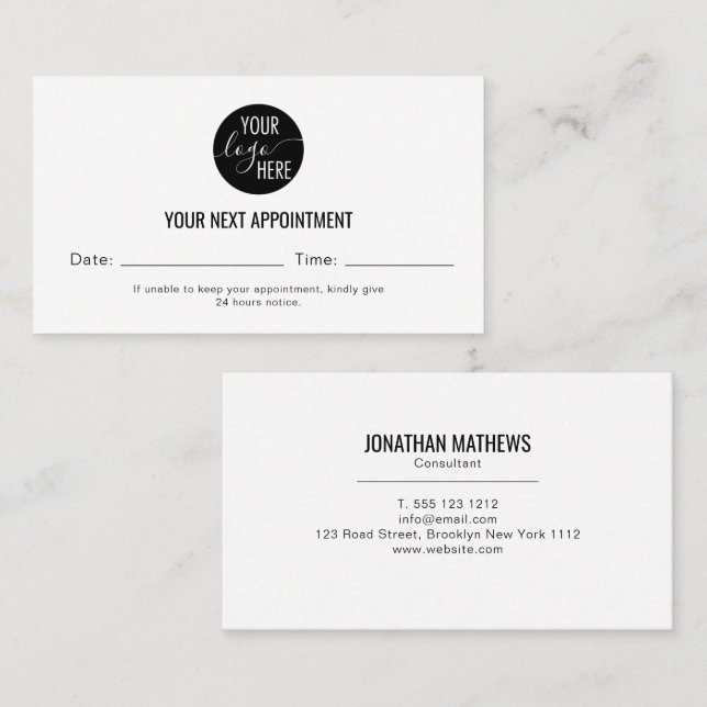 Minimalist Business Logo Next Appointment Cards (Front/Back)