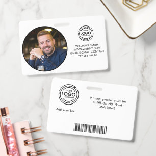Minimalist Business Logo Photo Name Code Bar ID Badge