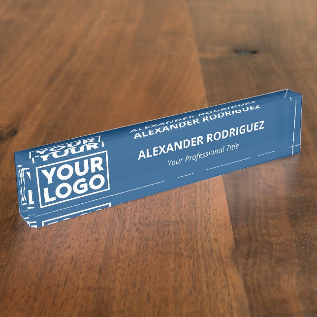 Minimalist Business Logo Professional Blue Nameplate (Side)
