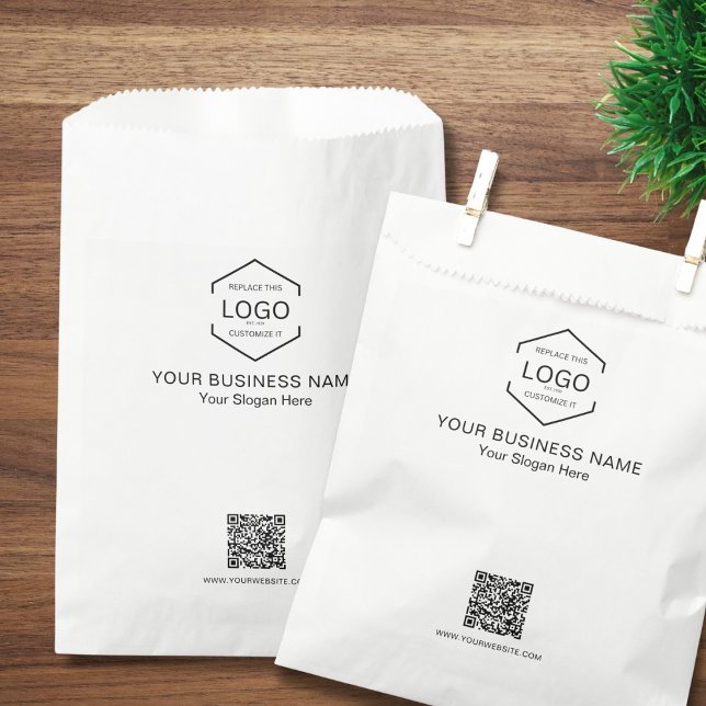 Minimalist Business Logo QR Code White Favour Bags (Creator Uploaded)