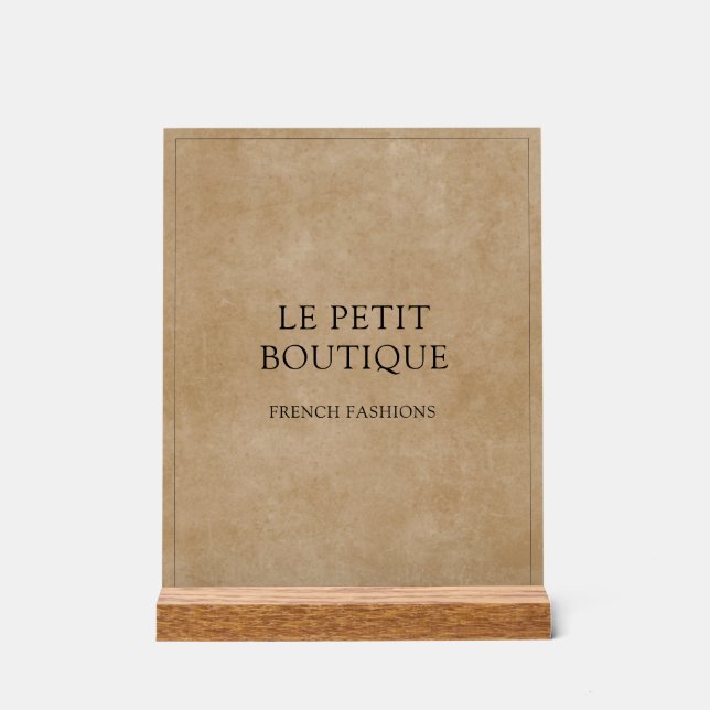 Minimalist Business Name on Rustic Brown  Acrylic Sign (Front)