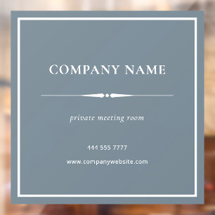 Minimalist Business Office White on Dusty Blue Window Cling