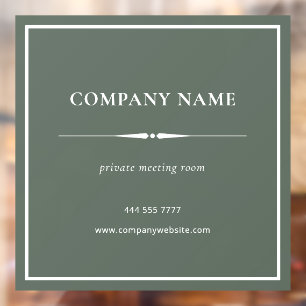 Minimalist Business Office White on Muted Green Window Cling