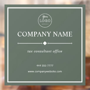 Minimalist Business Office with Logo White Green Window Cling