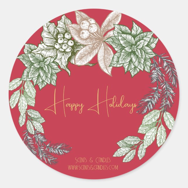 Minimalist Business Personalised Happy Holidays Classic Round Sticker (Front)