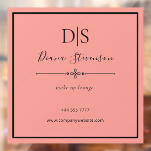Minimalist Business Salon Name Initial Coral Pink Window Cling