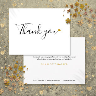 Minimalist Business Thank You Script Gold Heart Postcard